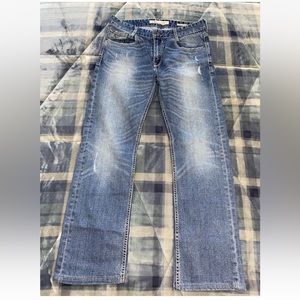 Vintage Mens Guess Huntington Regular Straight Destroyed Jeans Blue Mid Wash 33
